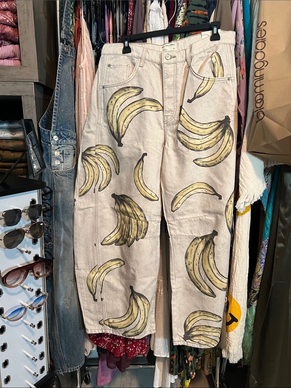 NWT FREE PEOPLE We The Free Good Luck Printed Barrel Jeans - Go Bananas - Picture 8 of 13